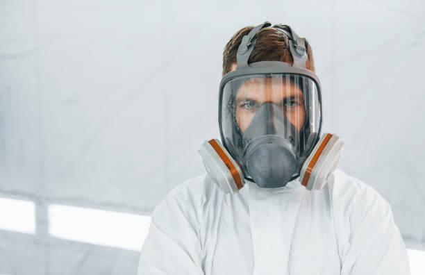 Portrait of man in the protective mask.